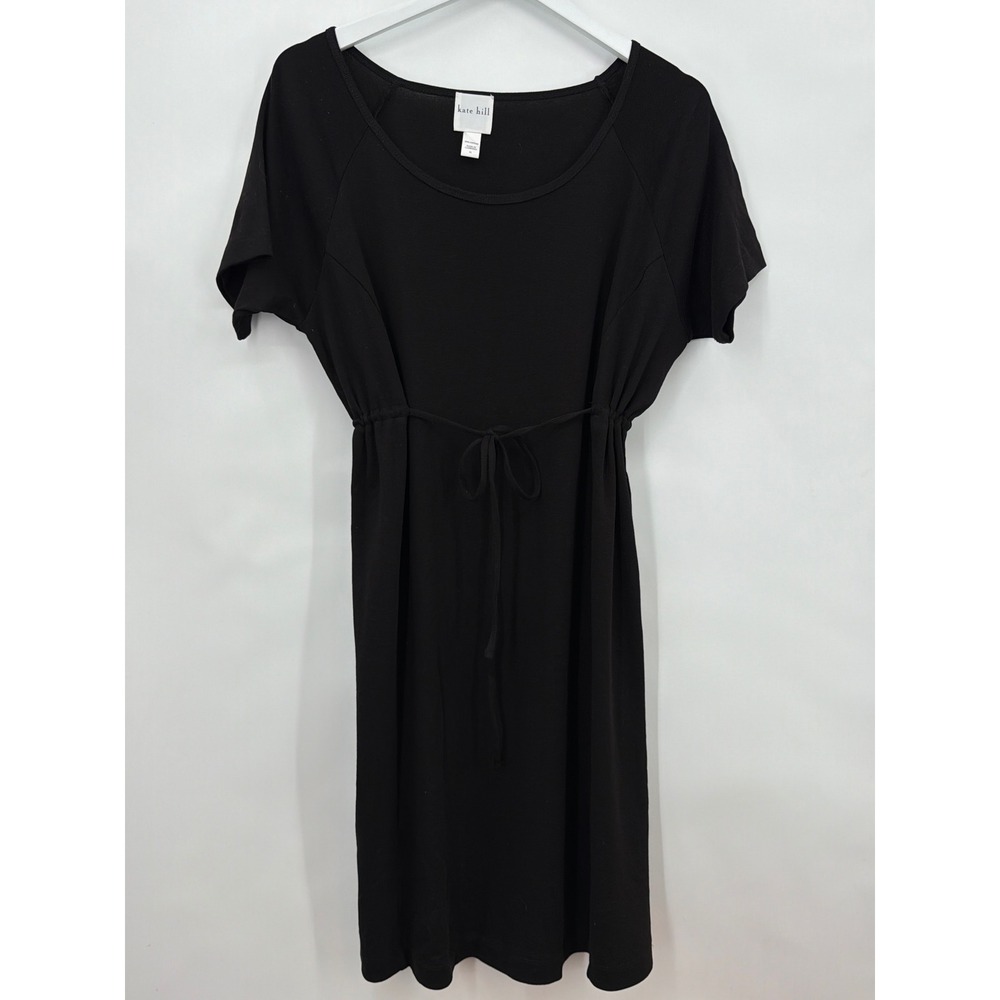 Kate Hill Womens XL Black Cotton Short Sleeve Drawstring Waist T-Shirt Dress